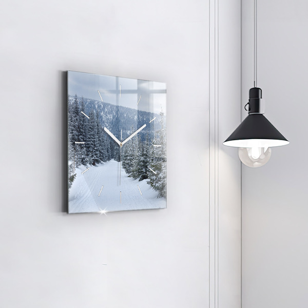 Square glass wall clock Czech Giant Mountains in winter