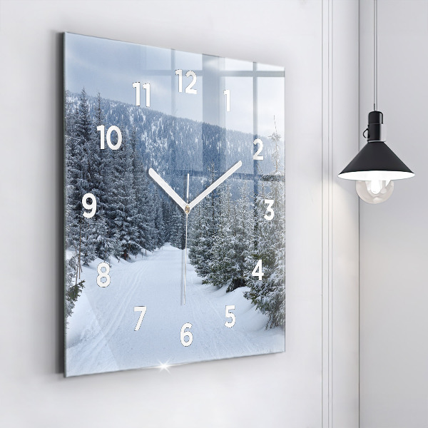 Square glass wall clock Czech Giant Mountains in winter
