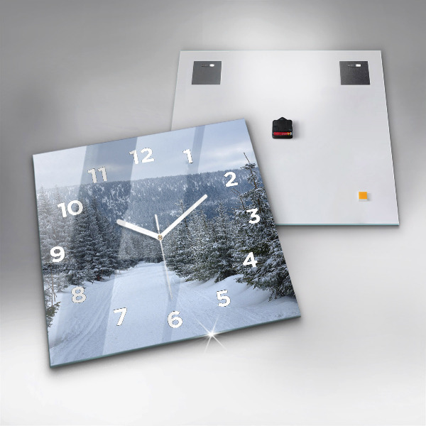 Square glass wall clock Czech Giant Mountains in winter