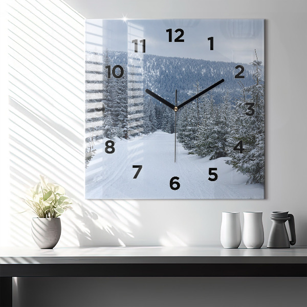 Square glass wall clock Czech Giant Mountains in winter