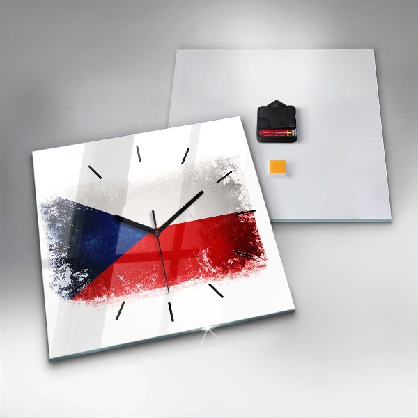 Square glass wall clock Czech flag