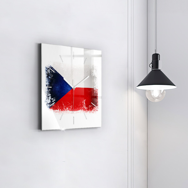 Square glass wall clock Czech flag