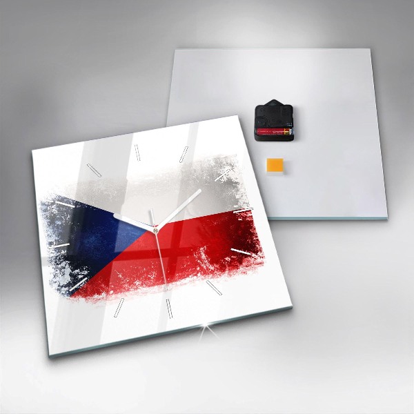 Square glass wall clock Czech flag