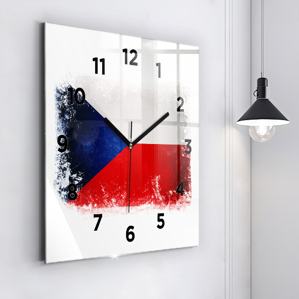 Square glass wall clock Czech flag