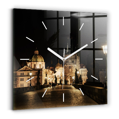 Square glass wall clock Charles Bridge in Prague
