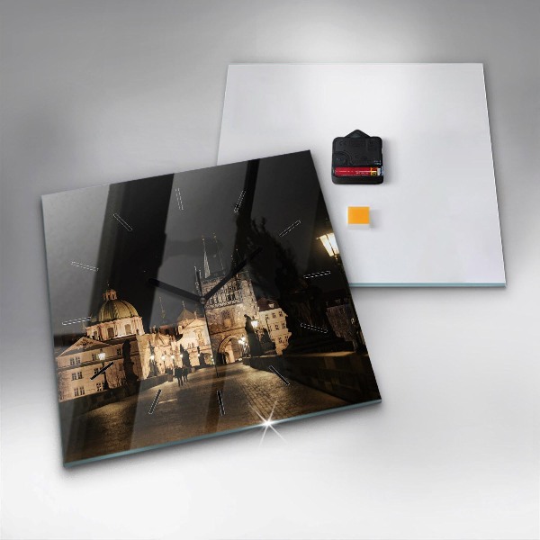 Square glass wall clock Charles Bridge in Prague