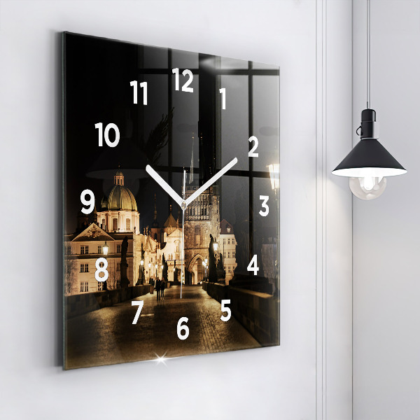Square glass wall clock Charles Bridge in Prague
