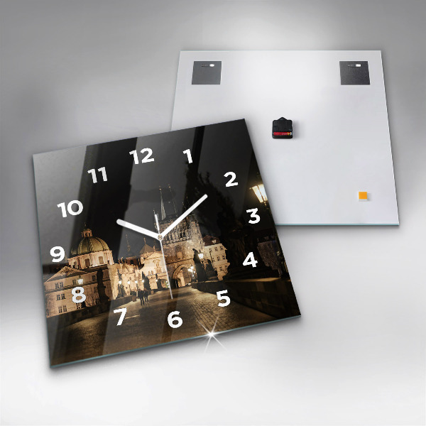 Square glass wall clock Charles Bridge in Prague
