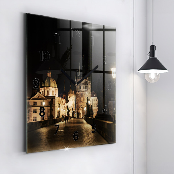 Square glass wall clock Charles Bridge in Prague