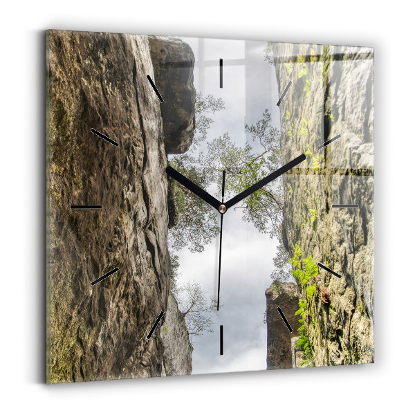 Square glass wall clock Rock city in the Czech Republic