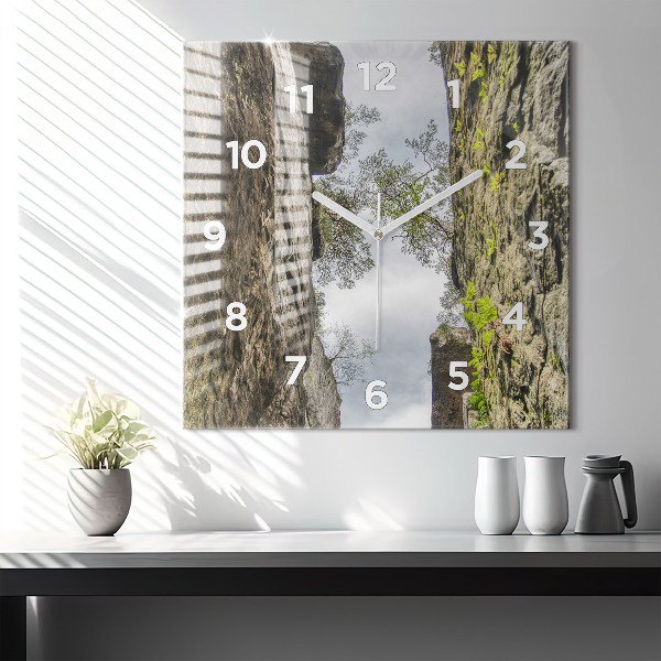 Square glass wall clock Rock city in the Czech Republic