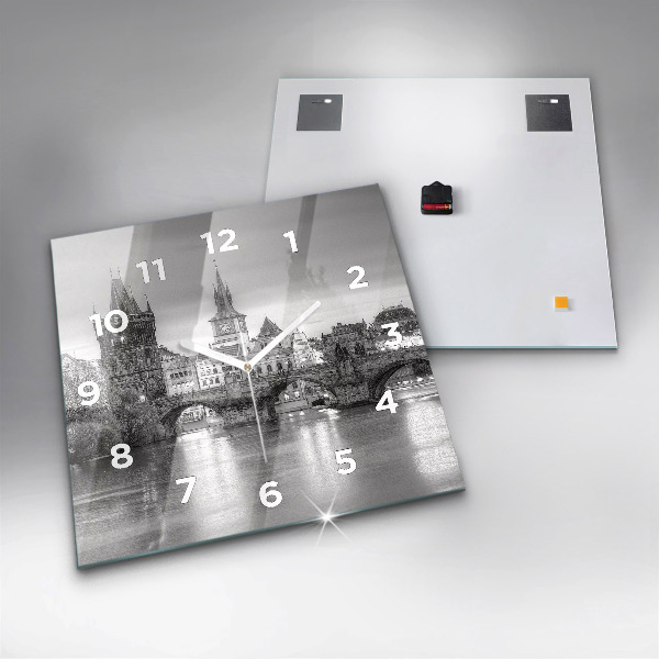 Square glass wall clock Charles Bridge in Prague