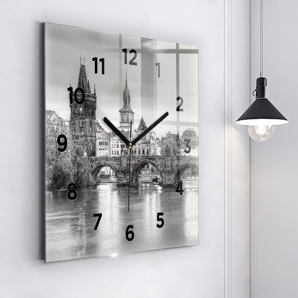 Square glass wall clock Charles Bridge in Prague