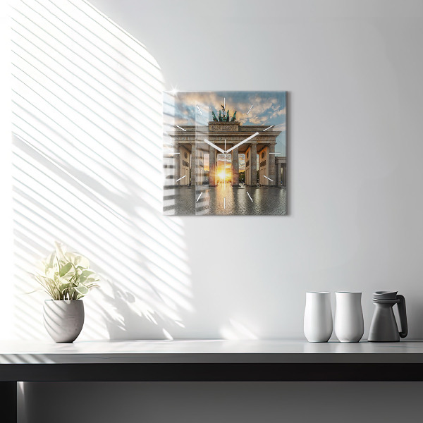 Square glass wall clock Brandenburg Gate in Berlin
