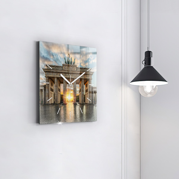 Square glass wall clock Brandenburg Gate in Berlin