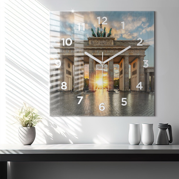 Square glass wall clock Brandenburg Gate in Berlin