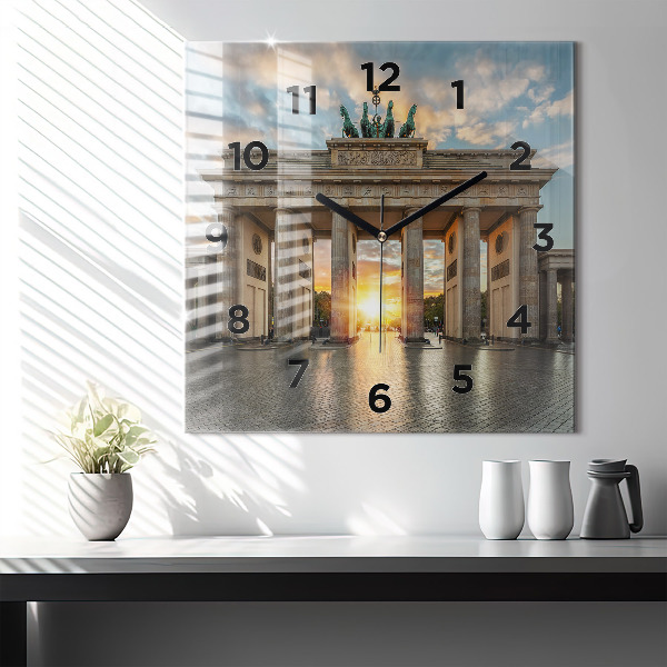 Square glass wall clock Brandenburg Gate in Berlin