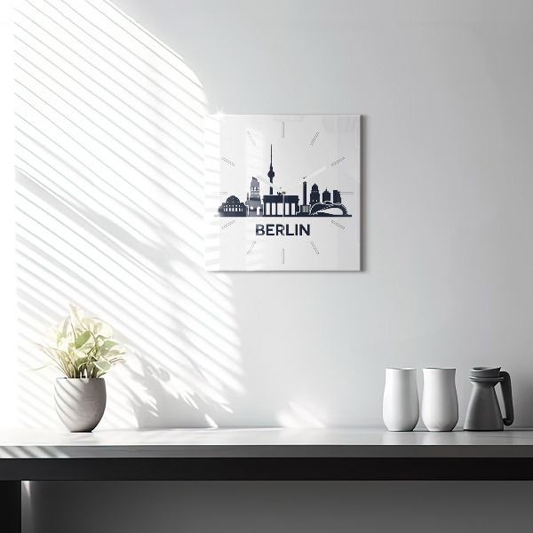 Square glass wall clock Berlin city illustration