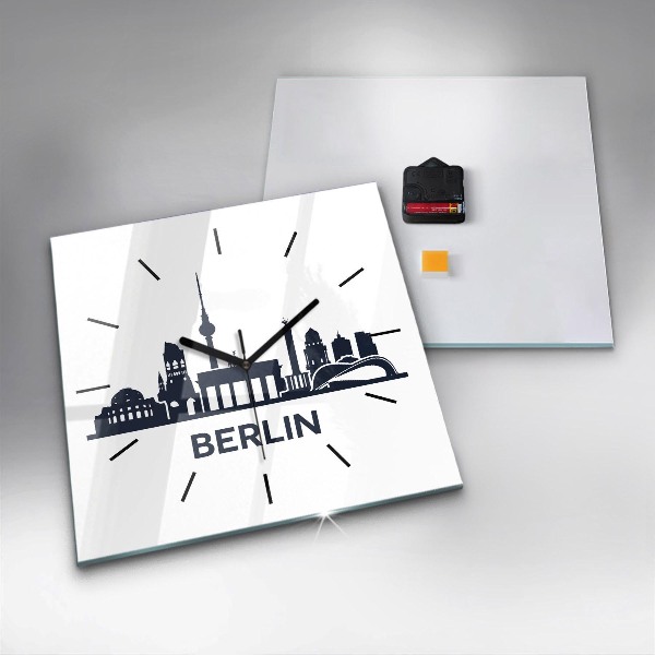 Square glass wall clock Berlin city illustration