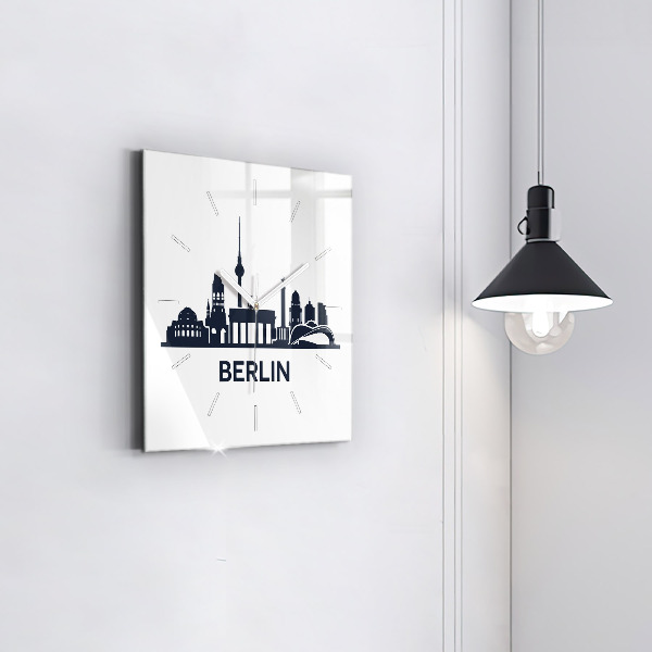 Square glass wall clock Berlin city illustration