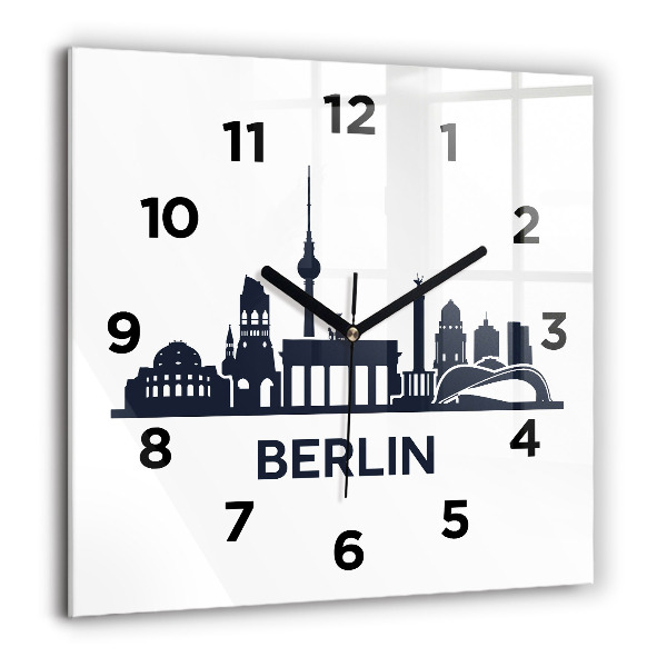Square glass wall clock Berlin city illustration