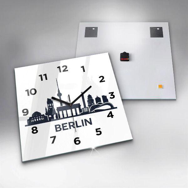 Square glass wall clock Berlin city illustration