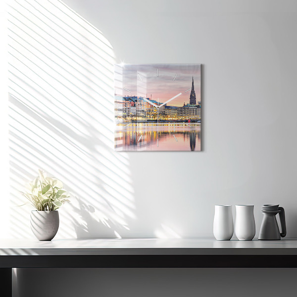 Square glass wall clock Alster in Hamburg