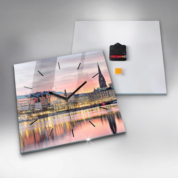 Square glass wall clock Alster in Hamburg