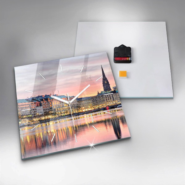 Square glass wall clock Alster in Hamburg