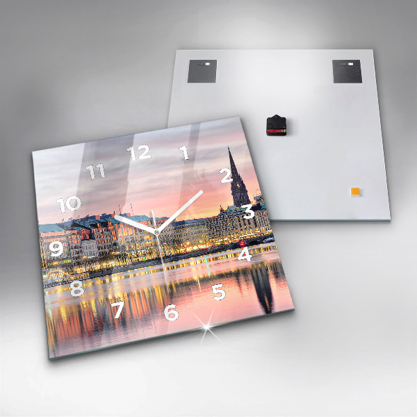 Square glass wall clock Alster in Hamburg