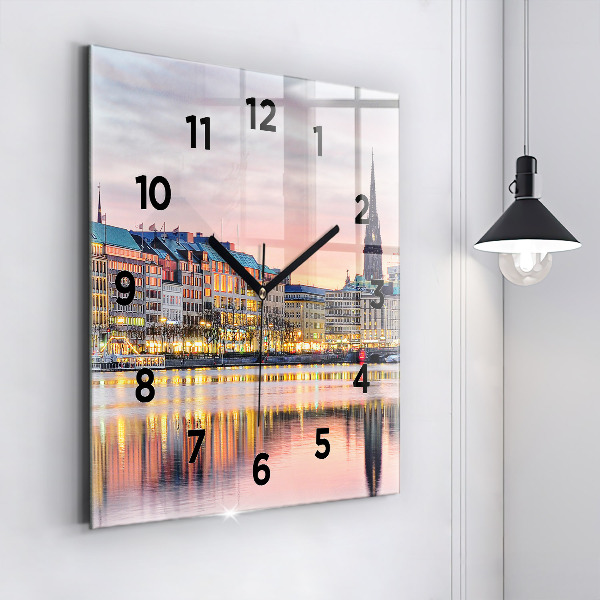 Square glass wall clock Alster in Hamburg