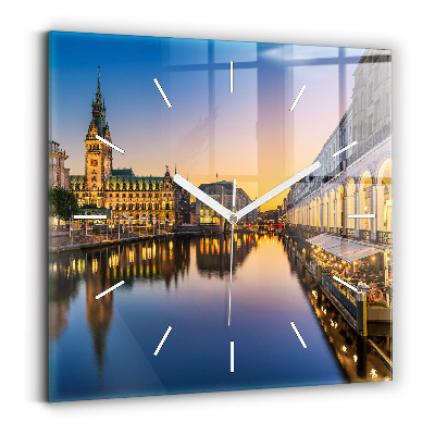 Square glass wall clock Hamburg City Hall
