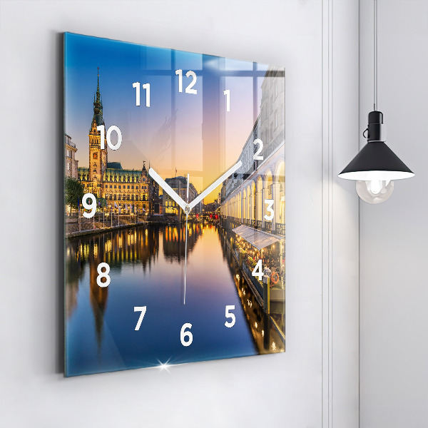Square glass wall clock Hamburg City Hall