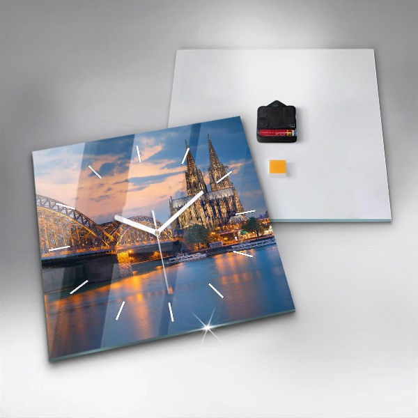 Square glass wall clock View of the town hall