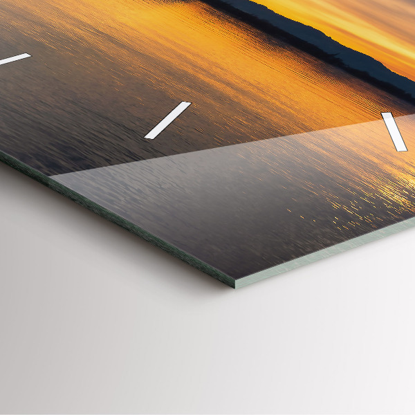 Square glass wall clock Sunset over the lake
