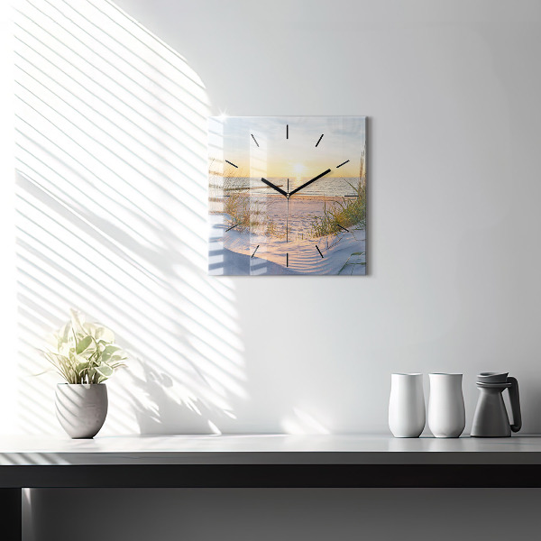 Square glass wall clock Sunset over the sea
