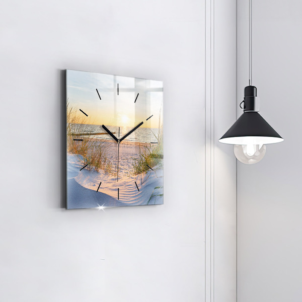 Square glass wall clock Sunset over the sea