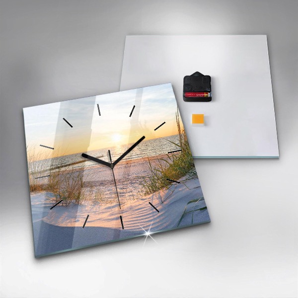 Square glass wall clock Sunset over the sea