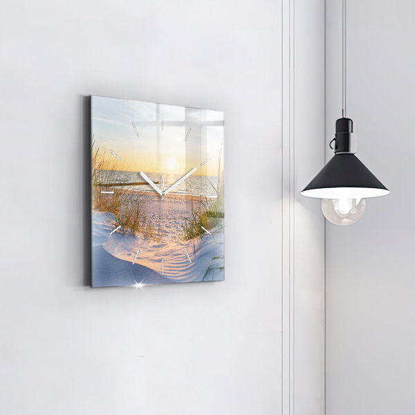 Square glass wall clock Sunset over the sea