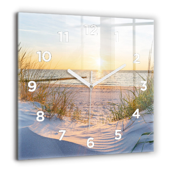 Square glass wall clock Sunset over the sea