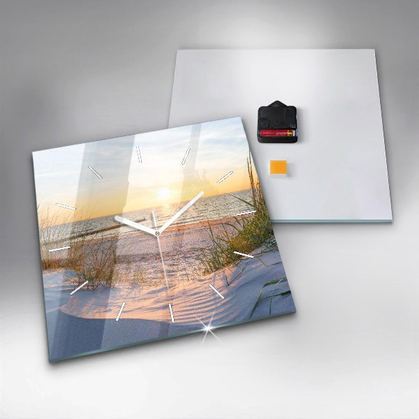 Square glass wall clock Sunset over the sea