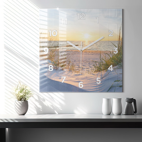 Square glass wall clock Sunset over the sea