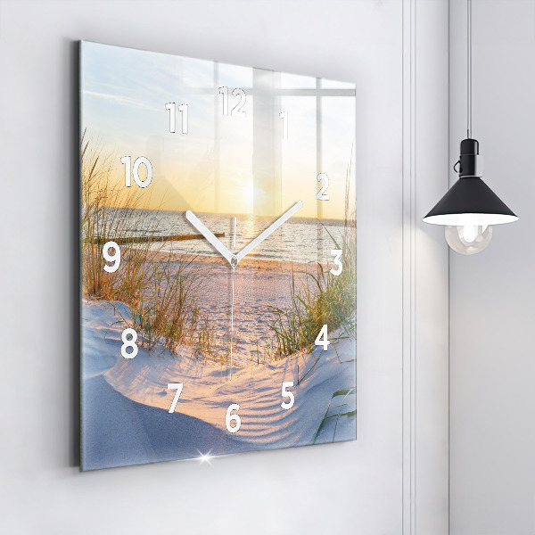 Square glass wall clock Sunset over the sea
