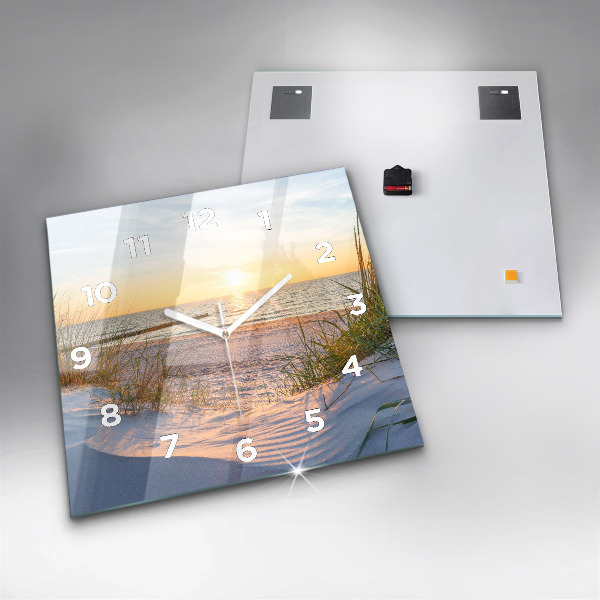 Square glass wall clock Sunset over the sea