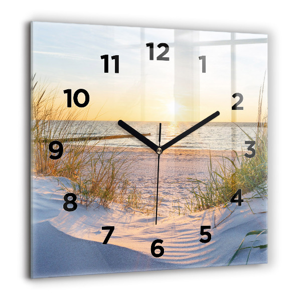 Square glass wall clock Sunset over the sea
