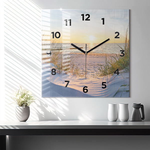 Square glass wall clock Sunset over the sea