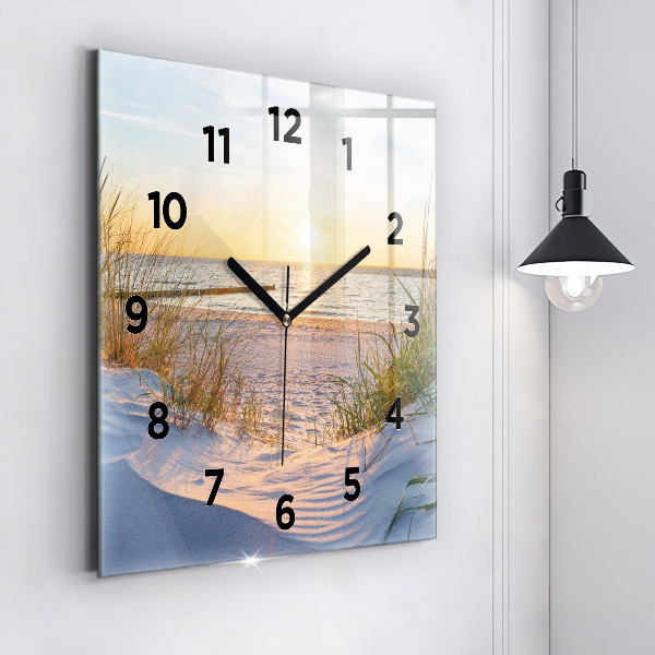 Square glass wall clock Sunset over the sea