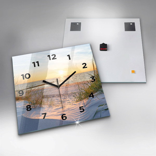 Square glass wall clock Sunset over the sea