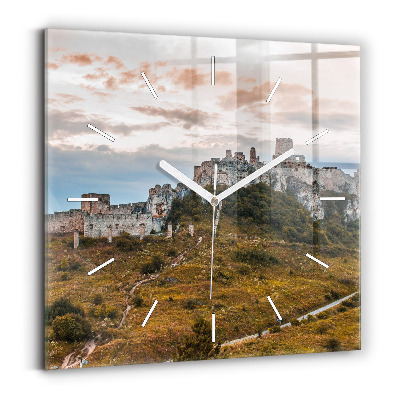 Square glass wall clock Spiš Castle in Slovakia