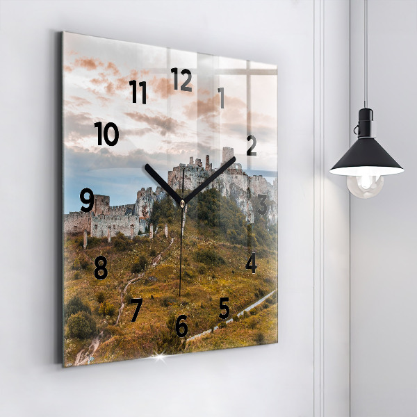 Square glass wall clock Spiš Castle in Slovakia